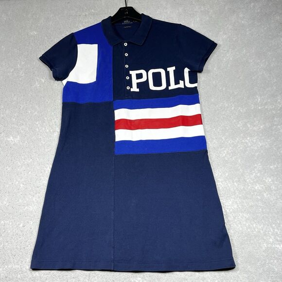 Polo Ralph Lauren Dress Womens Size Medium Navy/Red/Royal Blue Mesh Mini dress - Picture 1 of 12